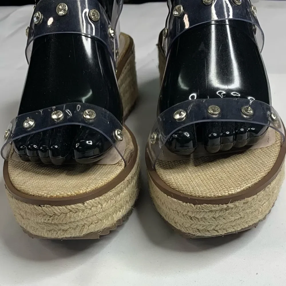 Schutz Cristiane Embellished Platform Sandal Espadrille Sandals Rhinestones 8.5